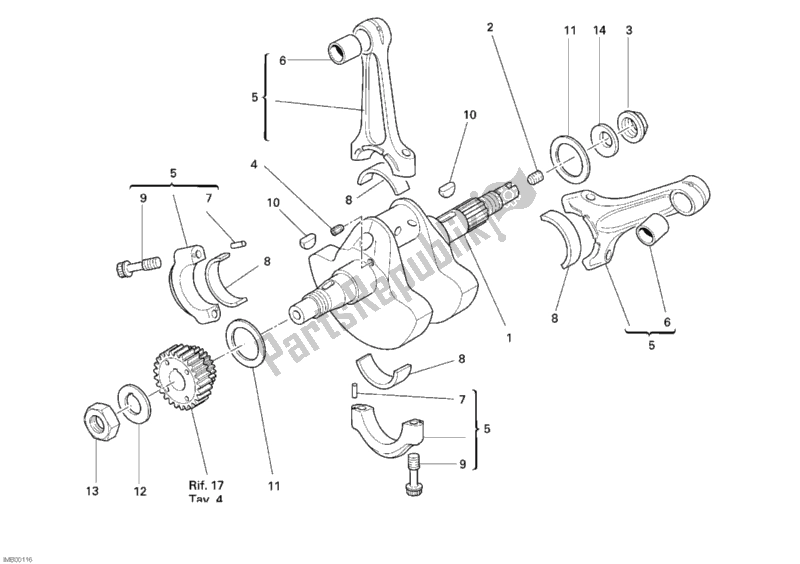 All parts for the Crankshaft of the Ducati Monster S2R 1000 USA 2007